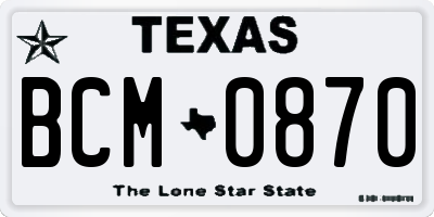 TX license plate BCM0870