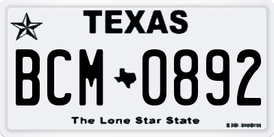 TX license plate BCM0892