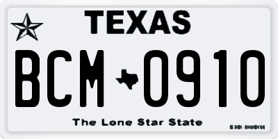 TX license plate BCM0910