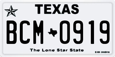 TX license plate BCM0919