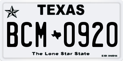 TX license plate BCM0920