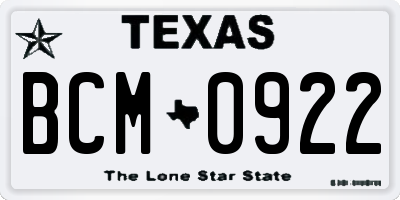TX license plate BCM0922