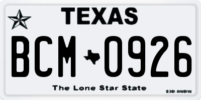 TX license plate BCM0926