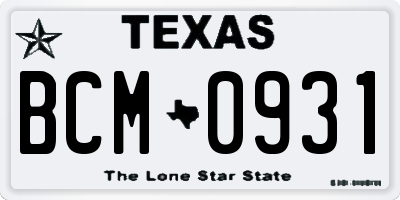 TX license plate BCM0931