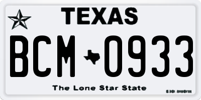 TX license plate BCM0933