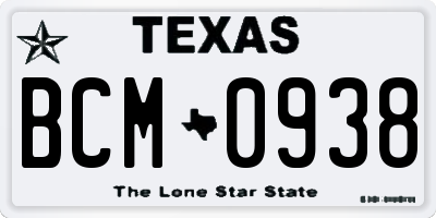 TX license plate BCM0938