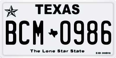 TX license plate BCM0986