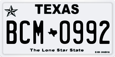 TX license plate BCM0992
