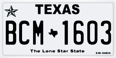 TX license plate BCM1603