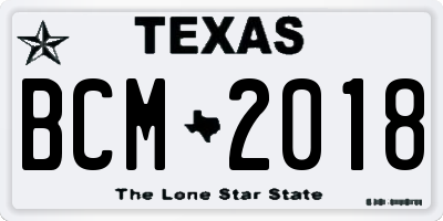 TX license plate BCM2018
