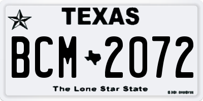 TX license plate BCM2072
