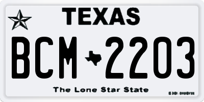 TX license plate BCM2203