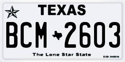 TX license plate BCM2603