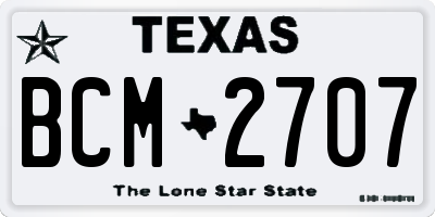 TX license plate BCM2707
