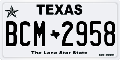 TX license plate BCM2958