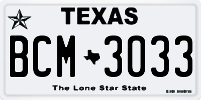 TX license plate BCM3033