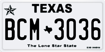 TX license plate BCM3036