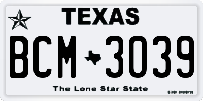 TX license plate BCM3039