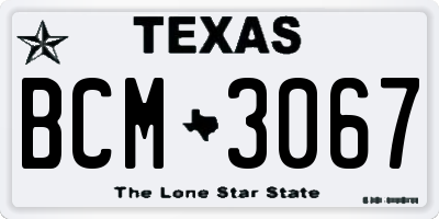 TX license plate BCM3067