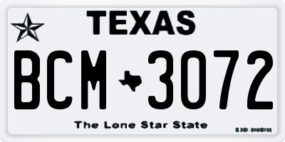 TX license plate BCM3072