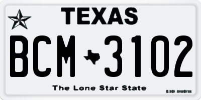 TX license plate BCM3102