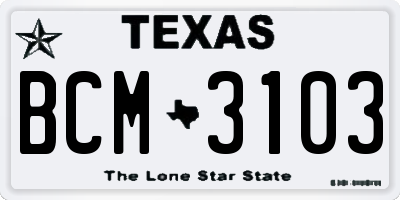TX license plate BCM3103