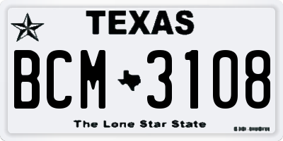 TX license plate BCM3108