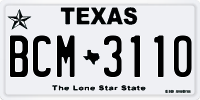 TX license plate BCM3110