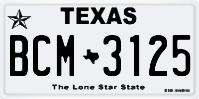 TX license plate BCM3125