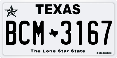 TX license plate BCM3167
