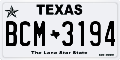 TX license plate BCM3194