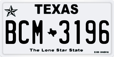 TX license plate BCM3196