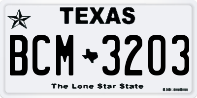 TX license plate BCM3203