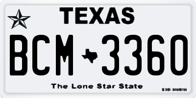 TX license plate BCM3360
