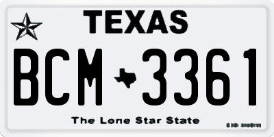 TX license plate BCM3361