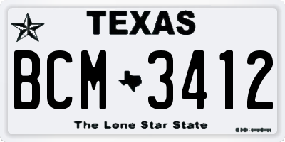 TX license plate BCM3412