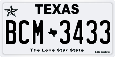 TX license plate BCM3433