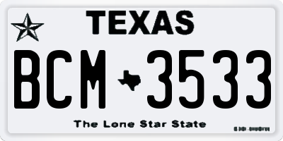 TX license plate BCM3533