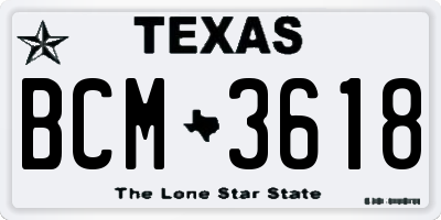 TX license plate BCM3618