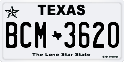 TX license plate BCM3620