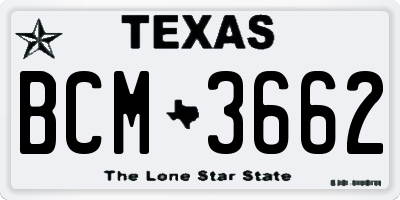 TX license plate BCM3662