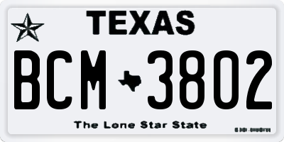 TX license plate BCM3802