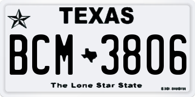 TX license plate BCM3806