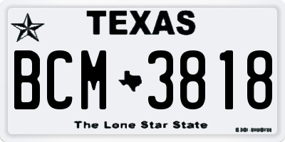 TX license plate BCM3818