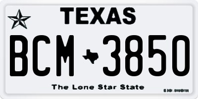 TX license plate BCM3850