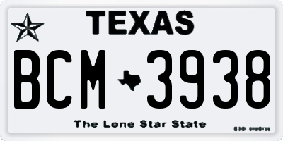 TX license plate BCM3938
