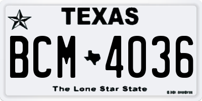 TX license plate BCM4036