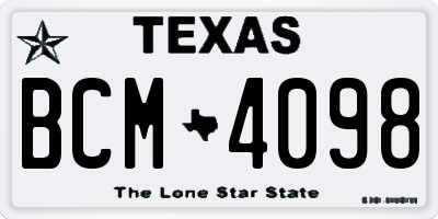 TX license plate BCM4098