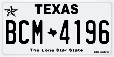 TX license plate BCM4196