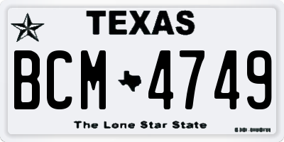 TX license plate BCM4749